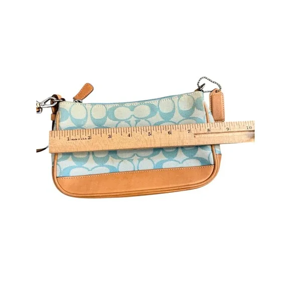 Coach Wristlet Bag Womens Small Blue Tan Signature C Monogram - Picture 4 of 8